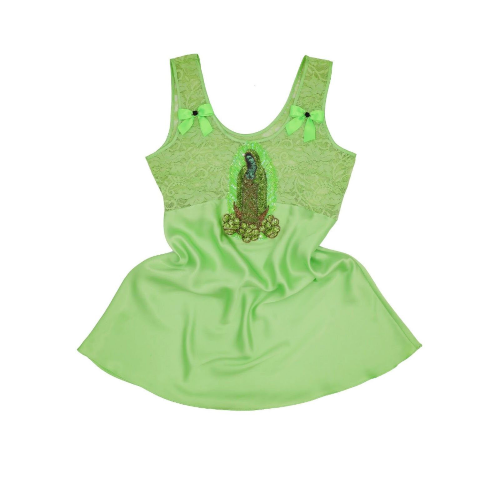 Lime Green Satin Lace Mini Dress Small Sequin Bow Coquette Y2k Festival Rare